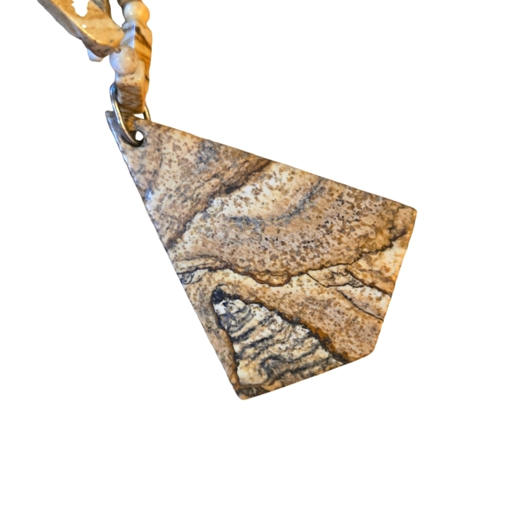 Picture Jasper 18" Necklace 3 Strands Natural Stone Beads Pendant Tan Brown Gold - Picture 4 of 9